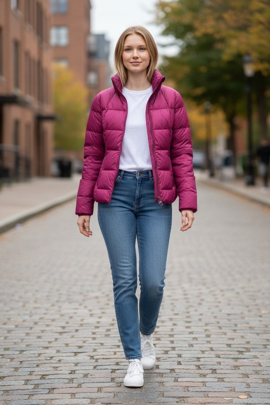 Athleta downtown puffer jacket down fill fuschia EXTRA SMALL quilted pink purple